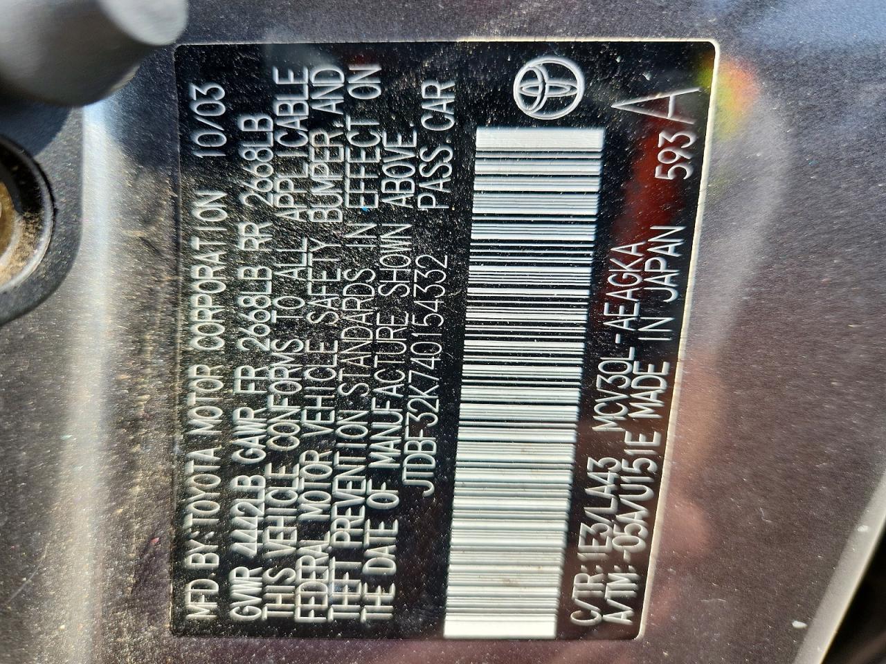 2004 TOYOTA CAMRY