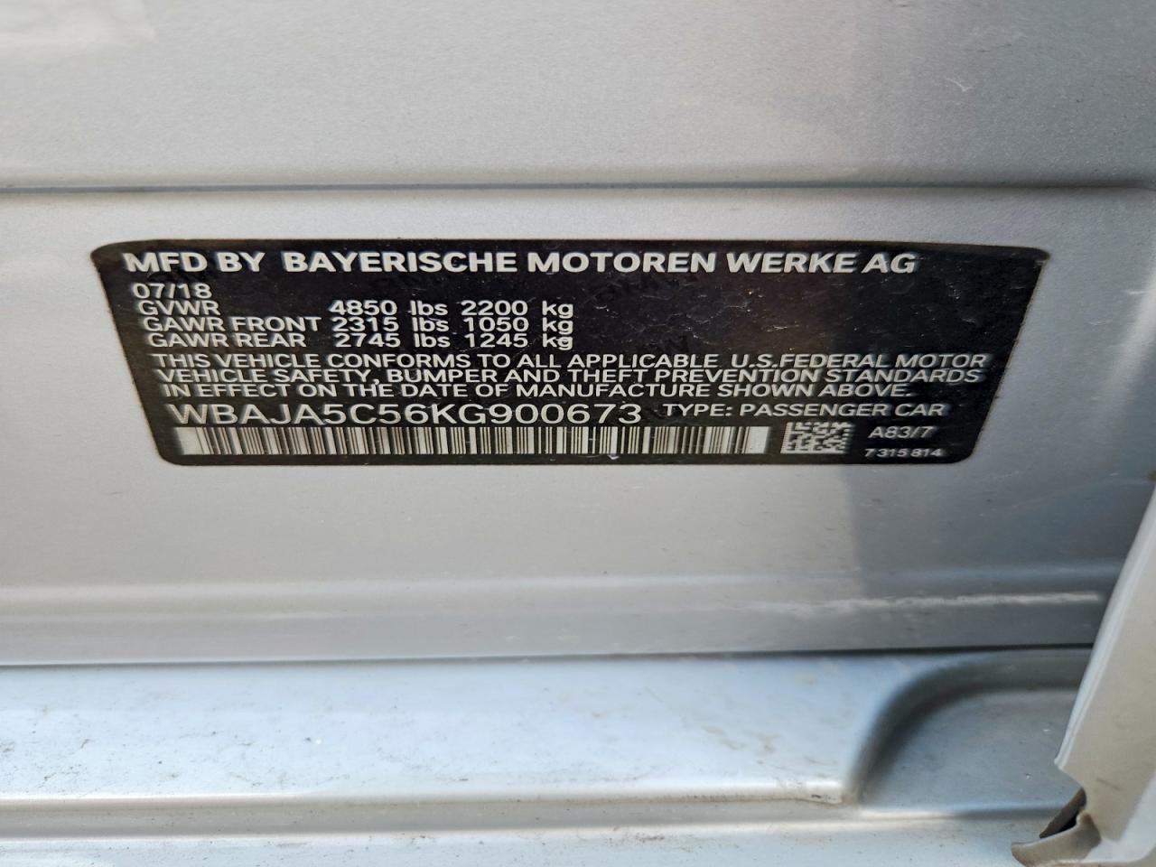 2019 BMW 5 SERIES