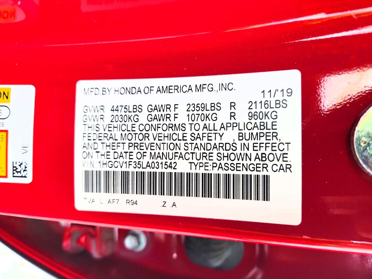 2020 HONDA ACCORD