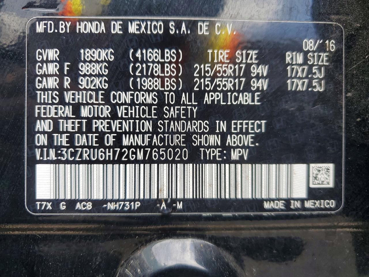 2016 HONDA HR-V