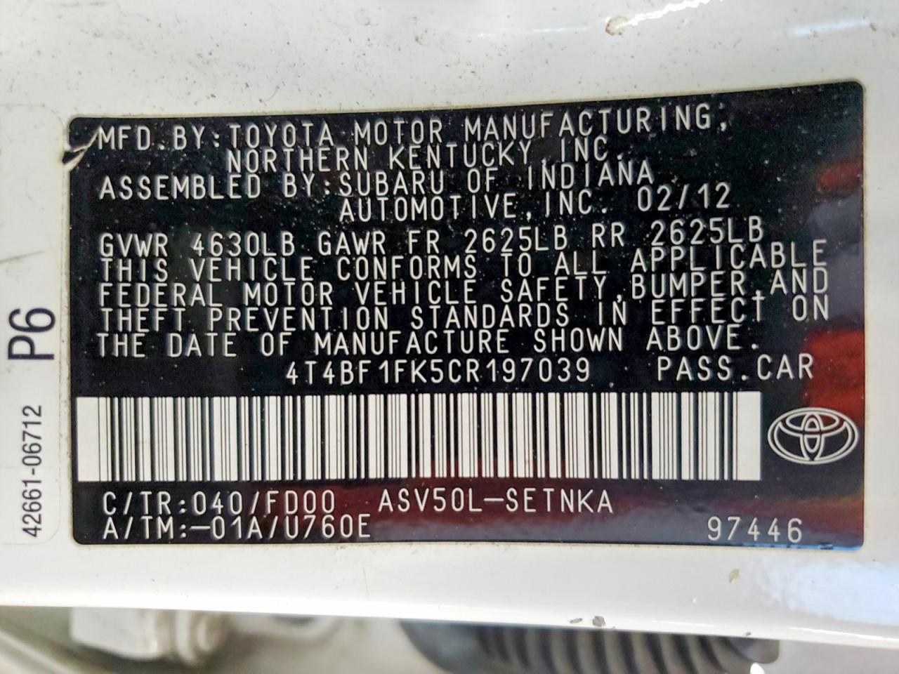 2012 TOYOTA CAMRY