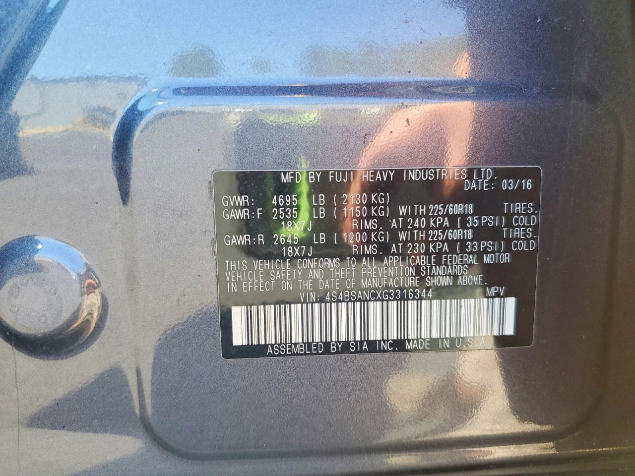 2016 SUBARU OUTBACK