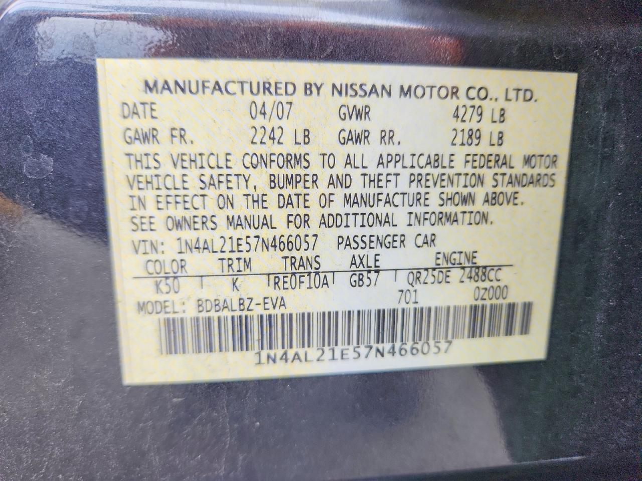 2007 NISSAN ALTIMA