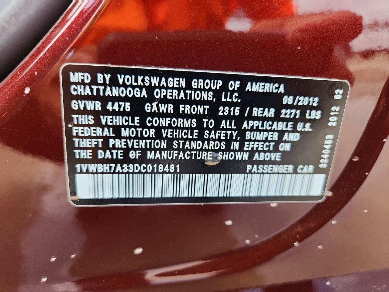 2013 VOLKSWAGEN PASSAT