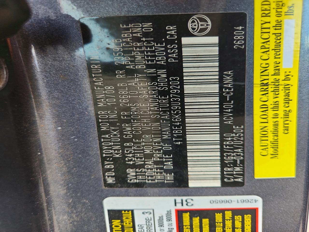2009 TOYOTA CAMRY