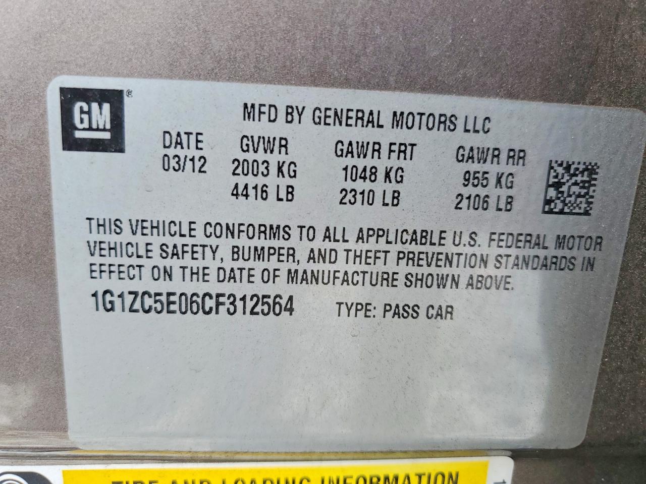 2012 CHEVROLET MALIBU