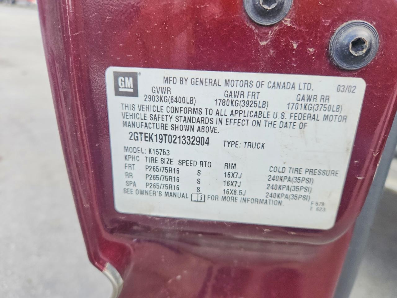 2002 GMC SIERRA