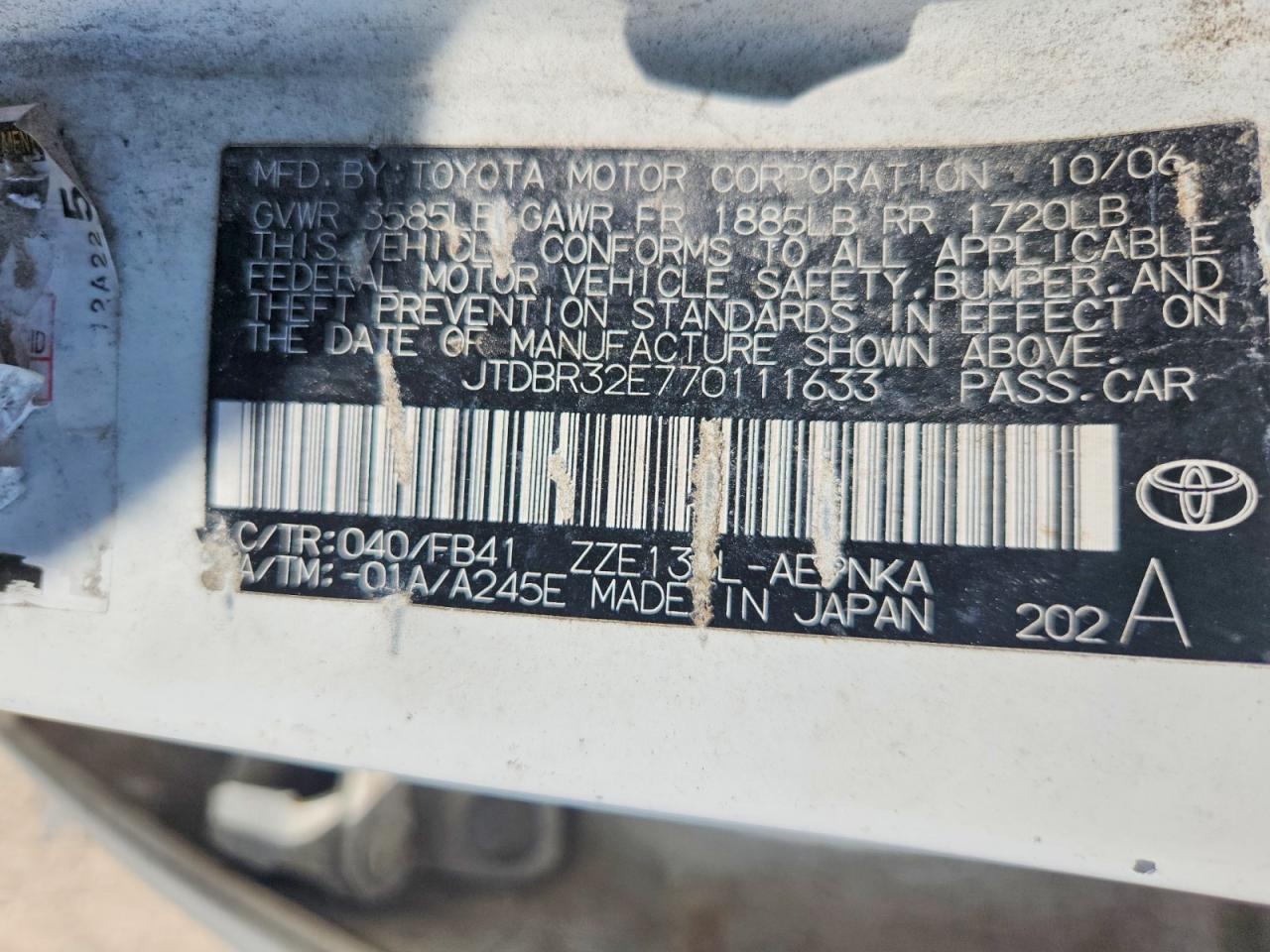 2007 TOYOTA COROLLA