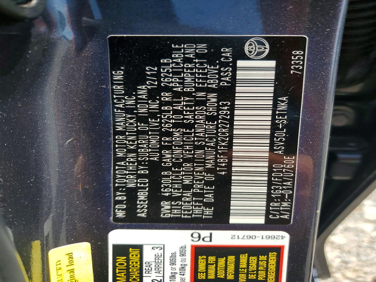 2012 TOYOTA CAMRY