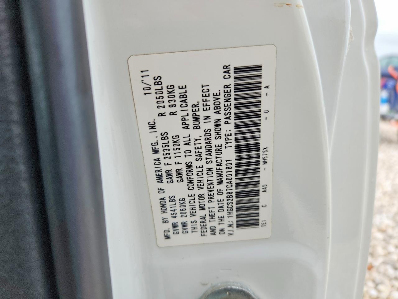 2012 HONDA ACCORD