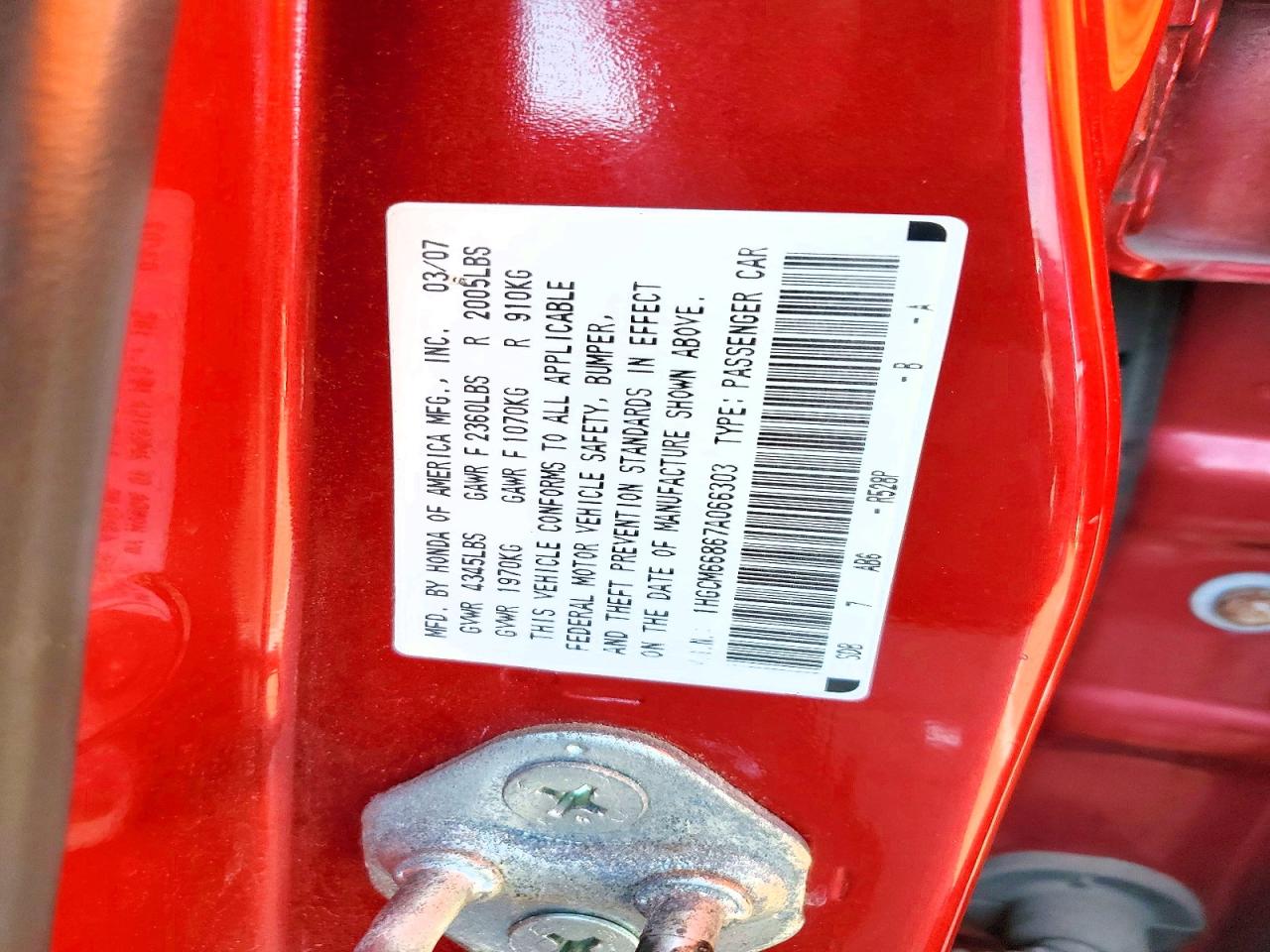 2007 HONDA ACCORD EX