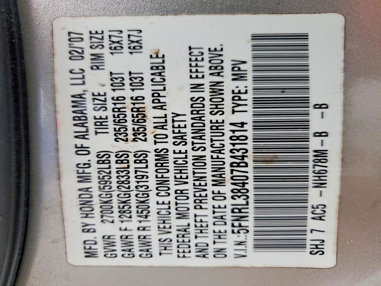 2007 HONDA ODYSSEY
