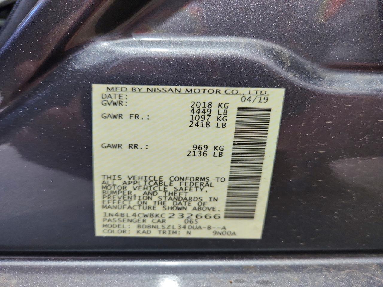 2019 NISSAN ALTIMA