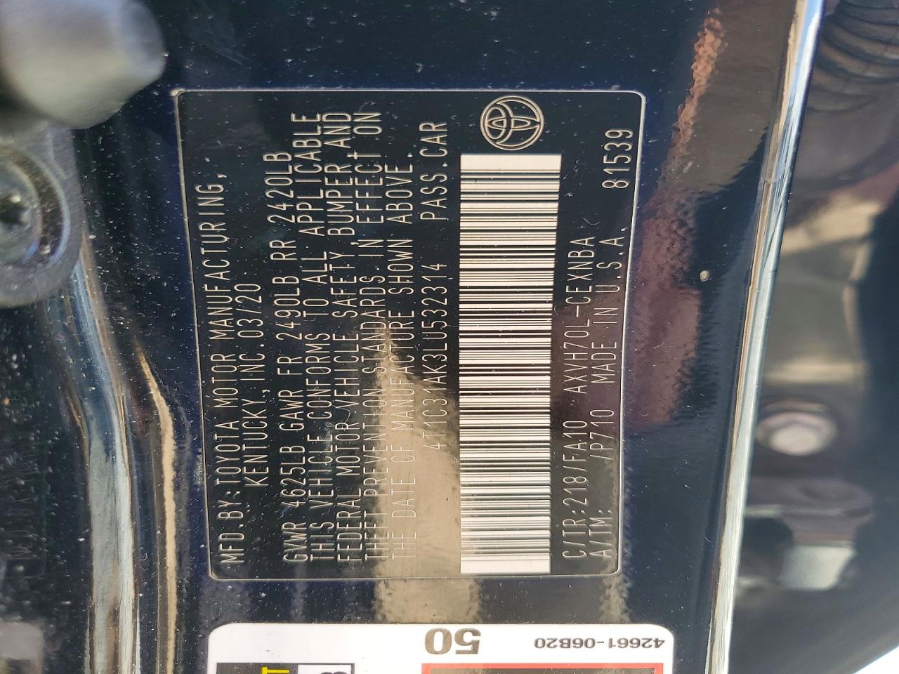 2020 TOYOTA CAMRY
