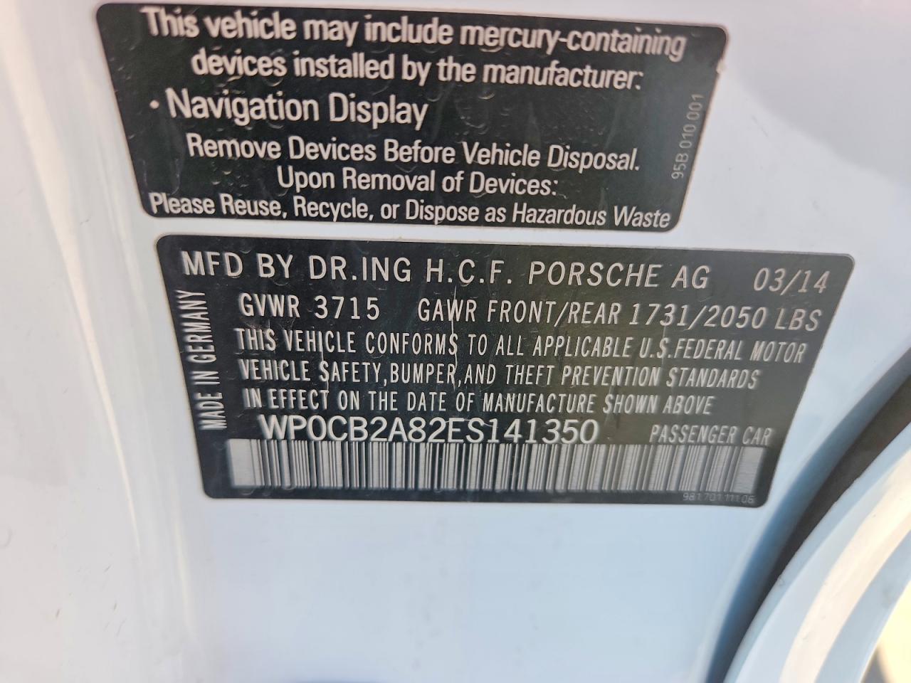2014 PORSCHE BOXSTER