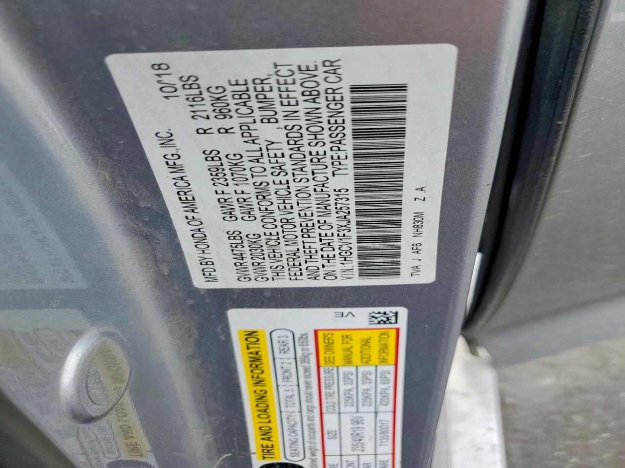 2018 HONDA ACCORD