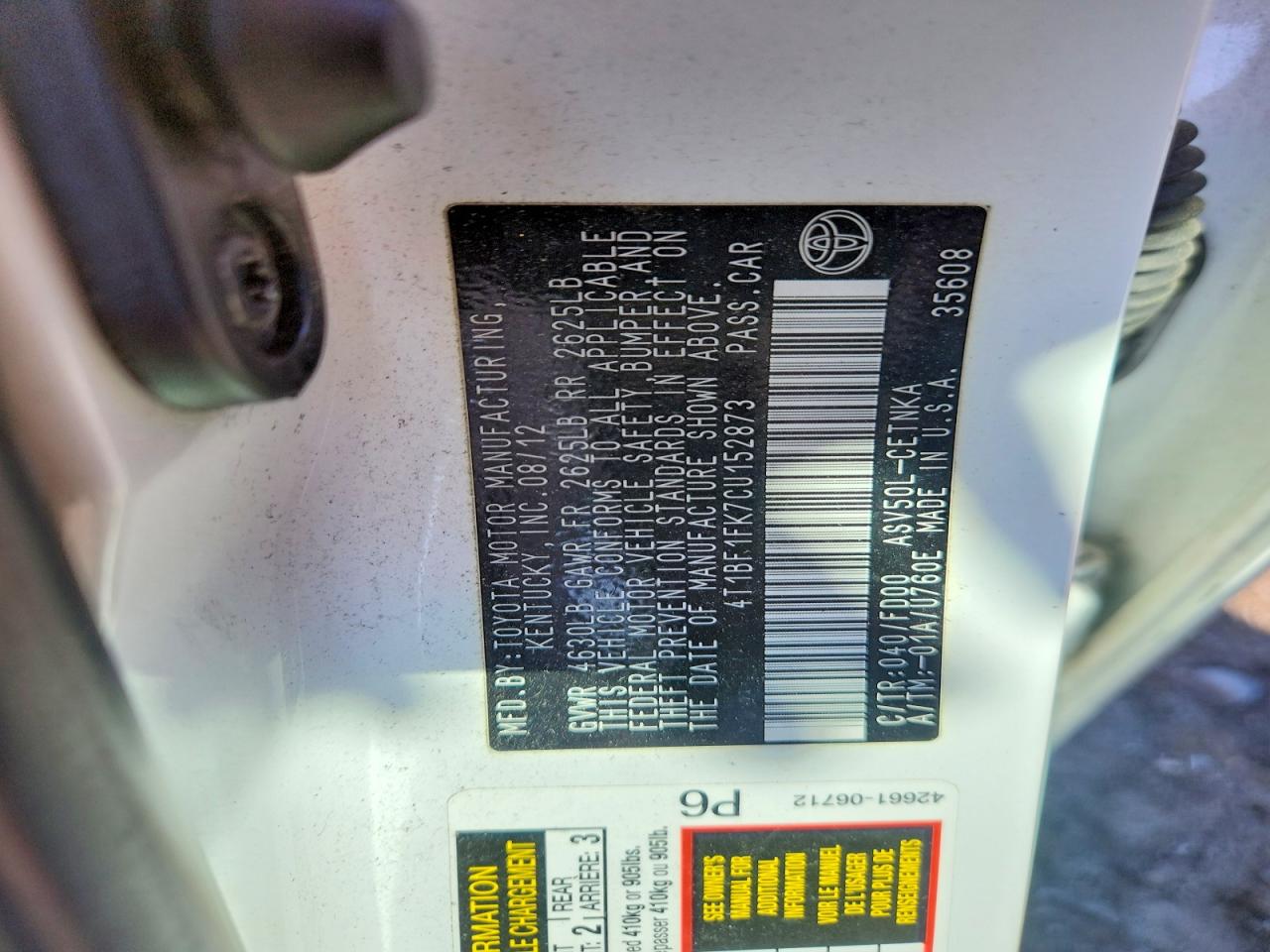 2012 TOYOTA CAMRY