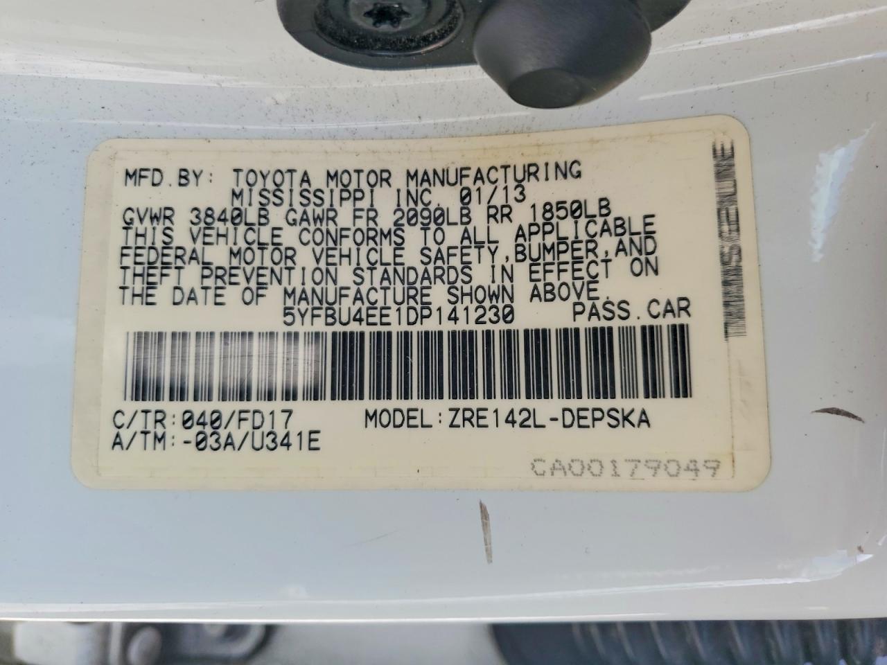 2013 TOYOTA COROLLA