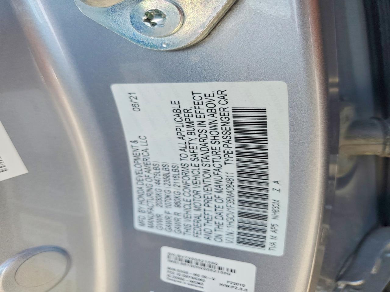 2021 HONDA ACCORD