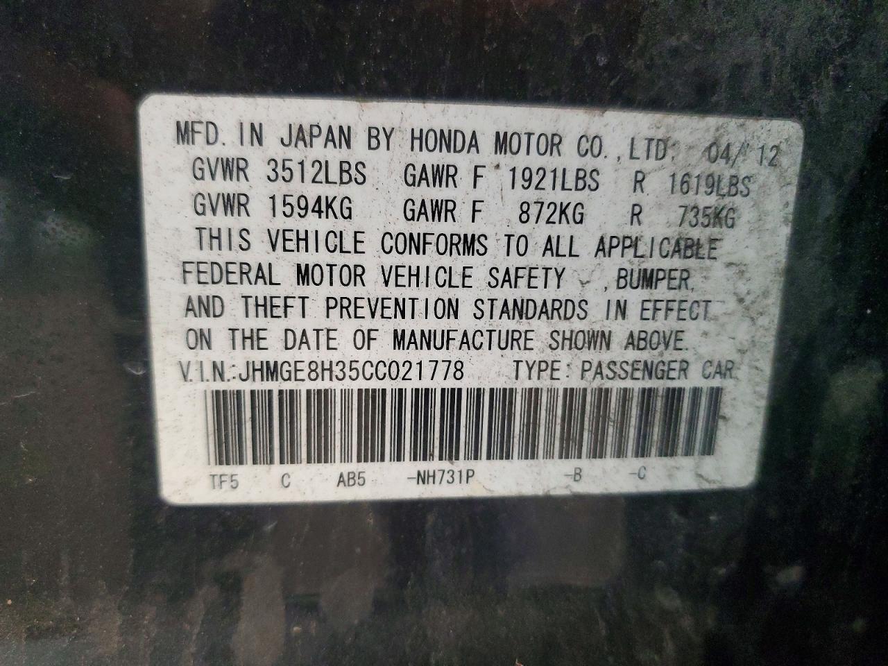 2012 HONDA FIT