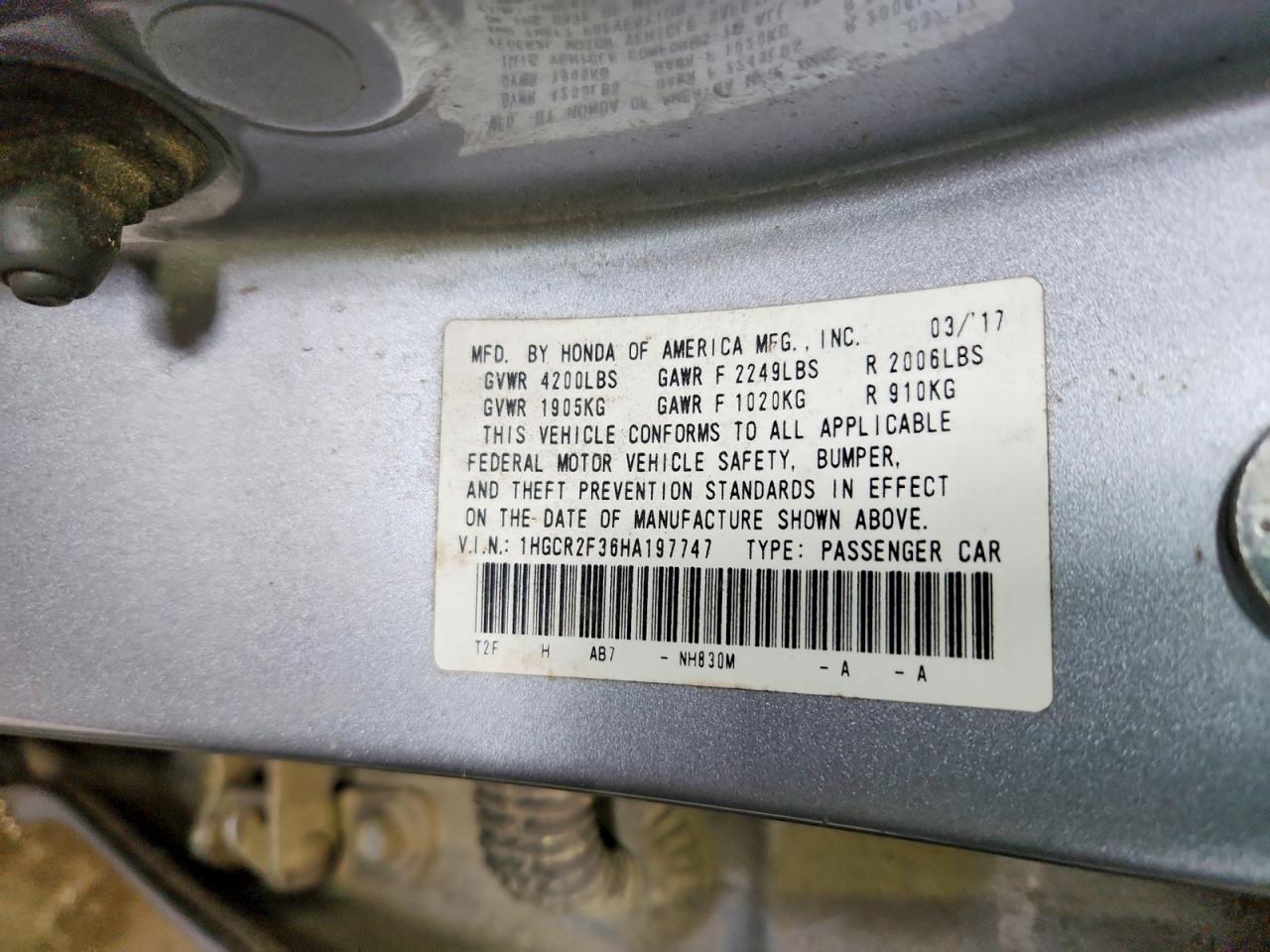2017 HONDA ACCORD