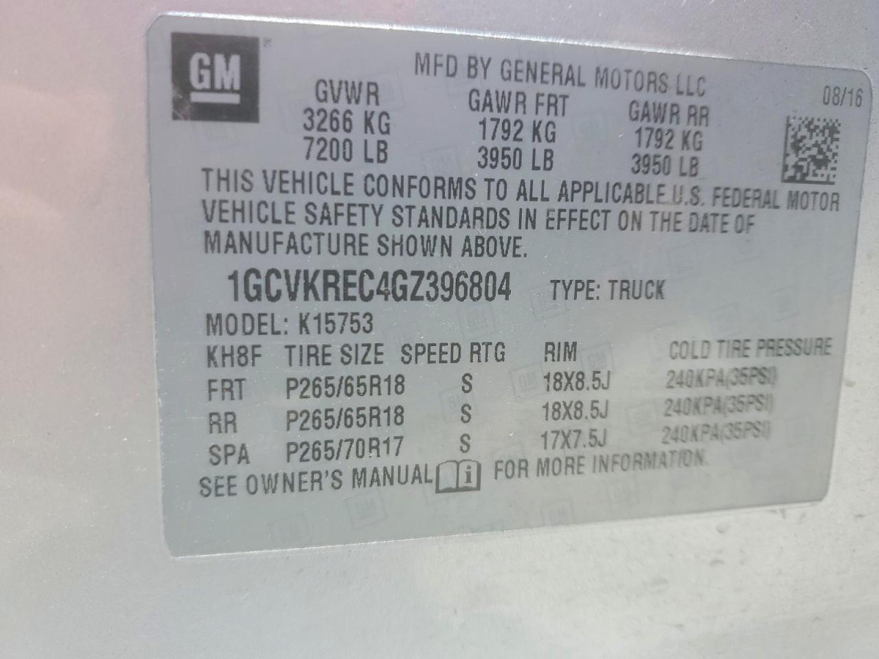 2016 CHEVROLET SILVERADO