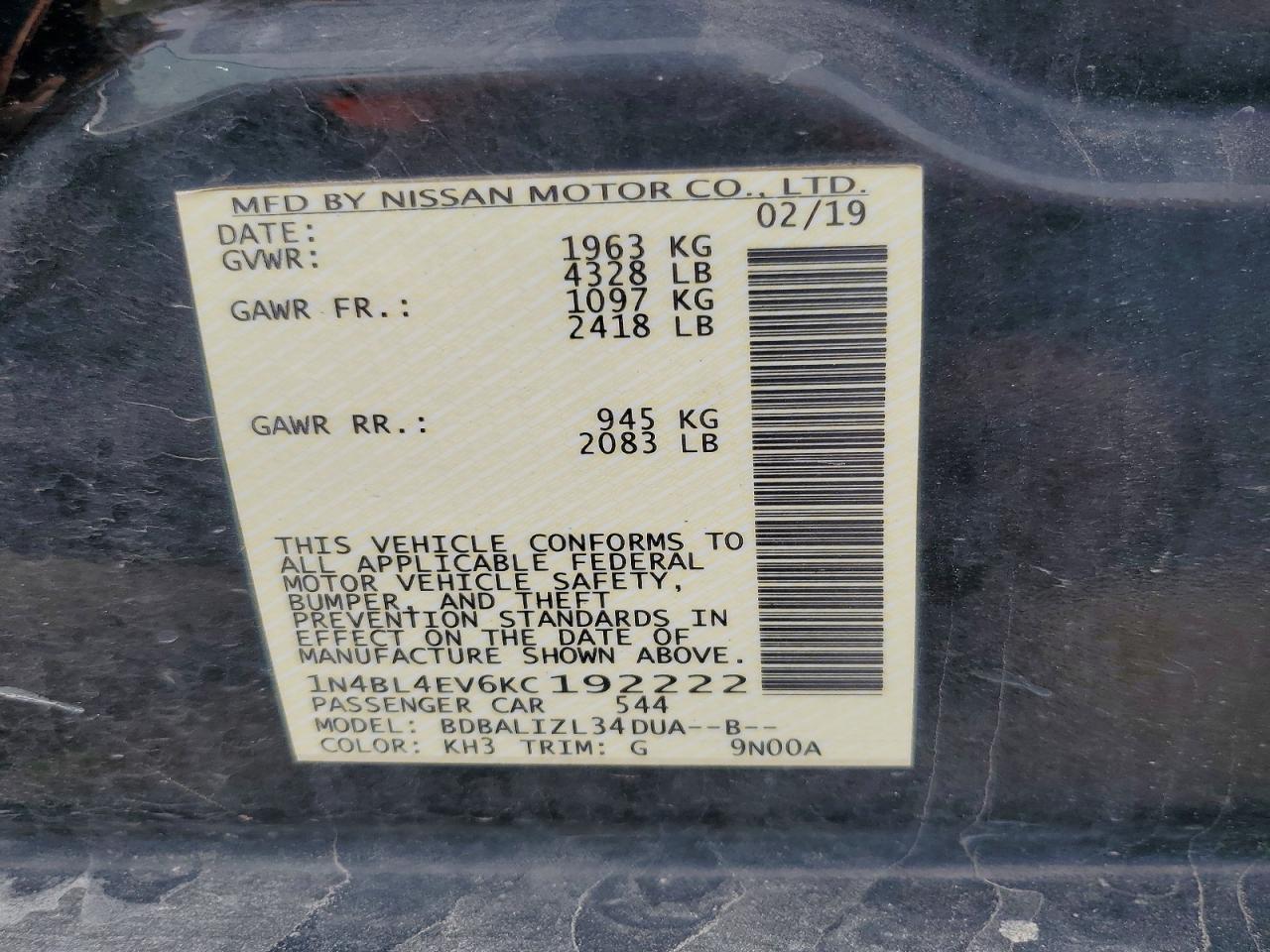 2019 NISSAN ALTIMA