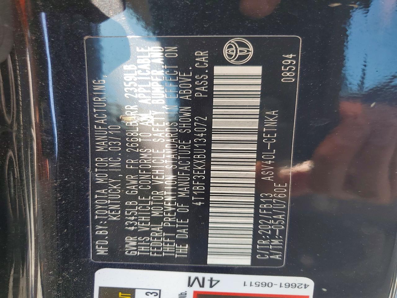 2011 TOYOTA CAMRY