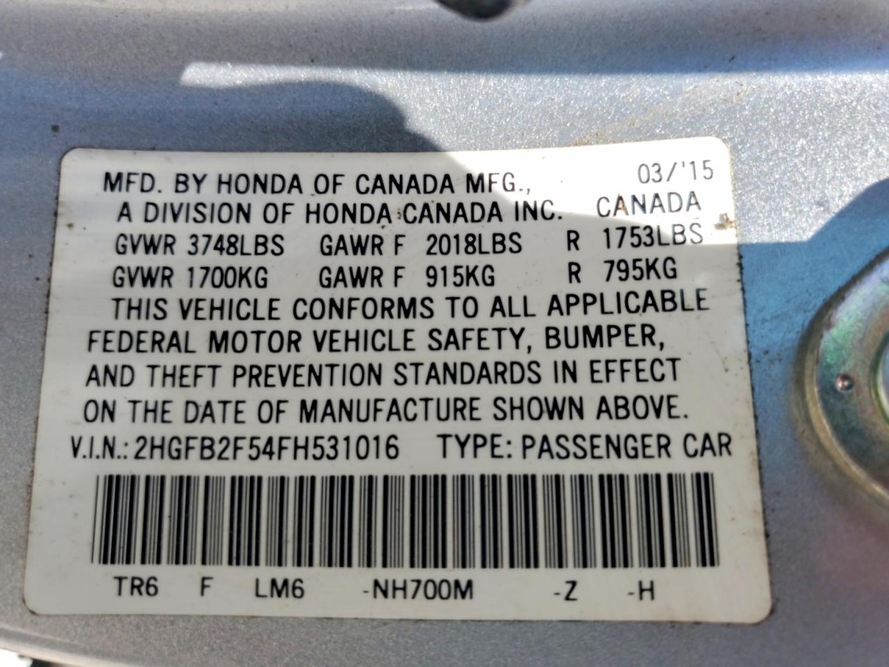 2015 HONDA CIVIC
