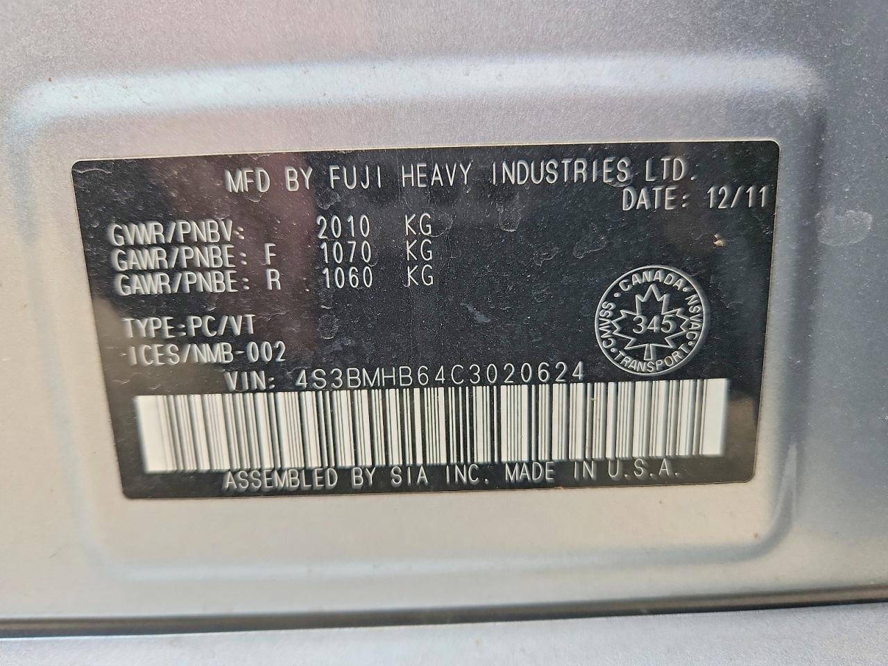 2012 SUBARU LEGACY