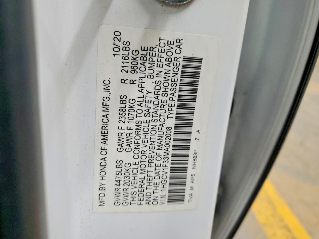 2021 HONDA ACCORD