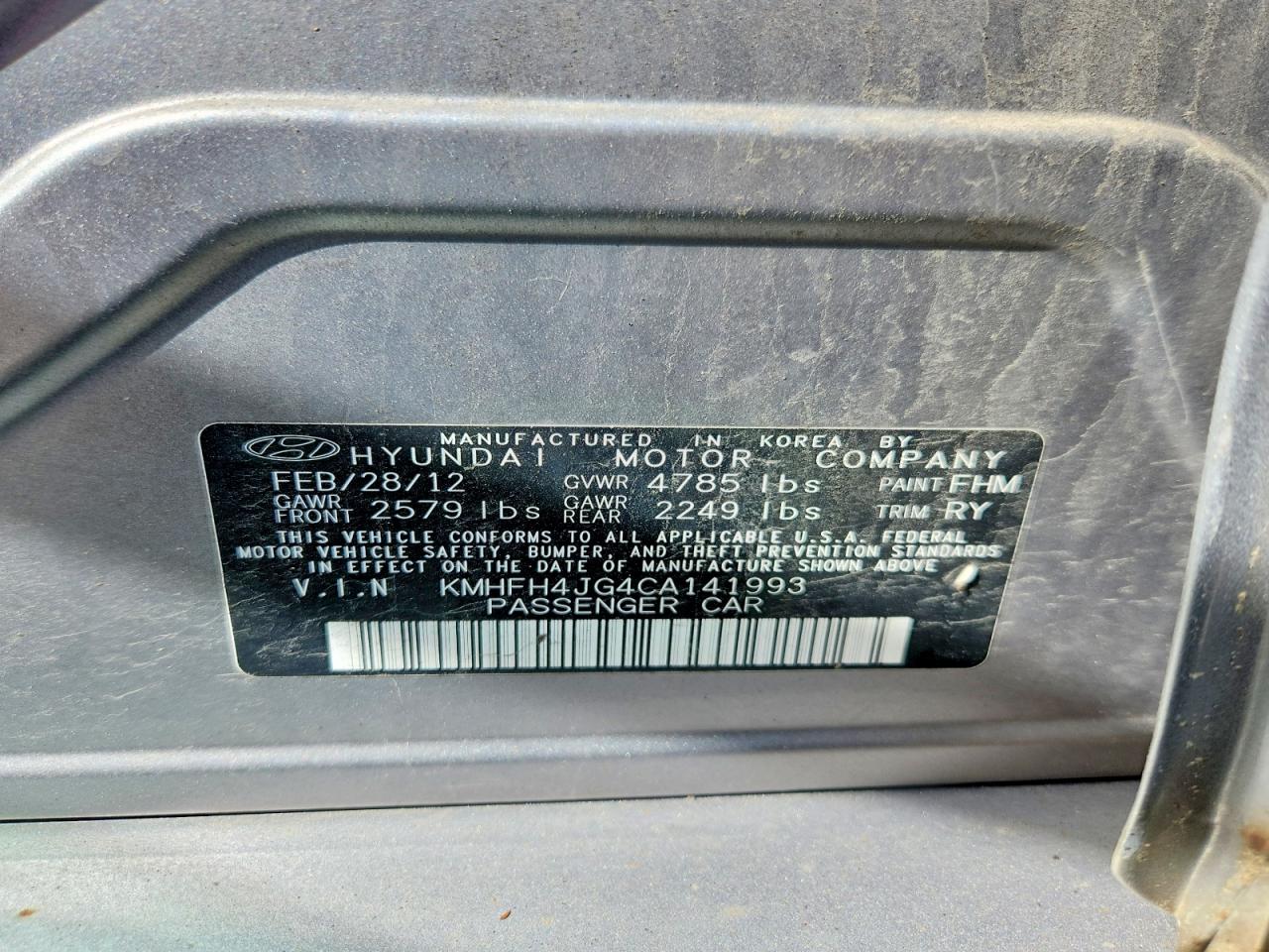 2012 HYUNDAI AZERA