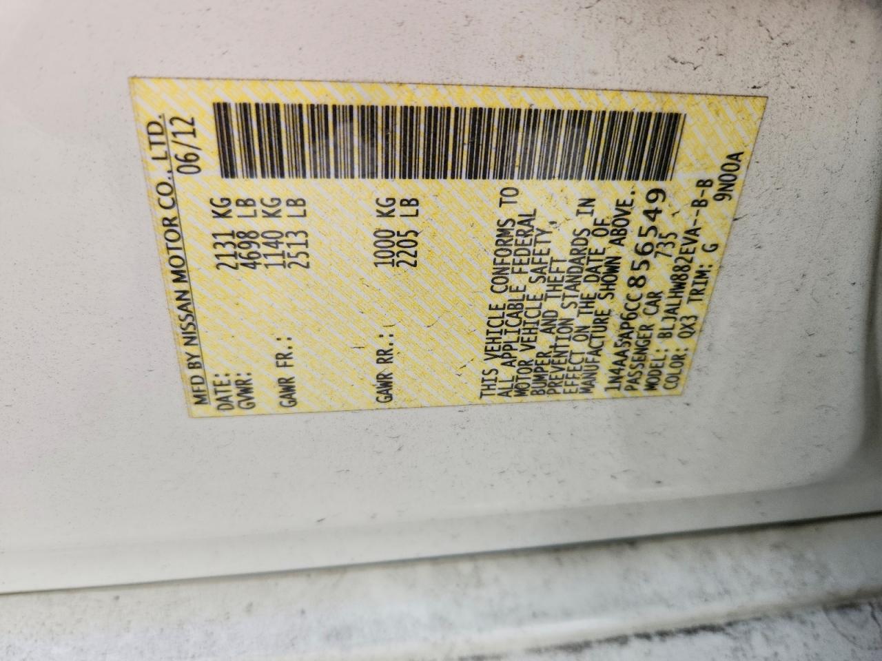 2012 NISSAN MAXIMA