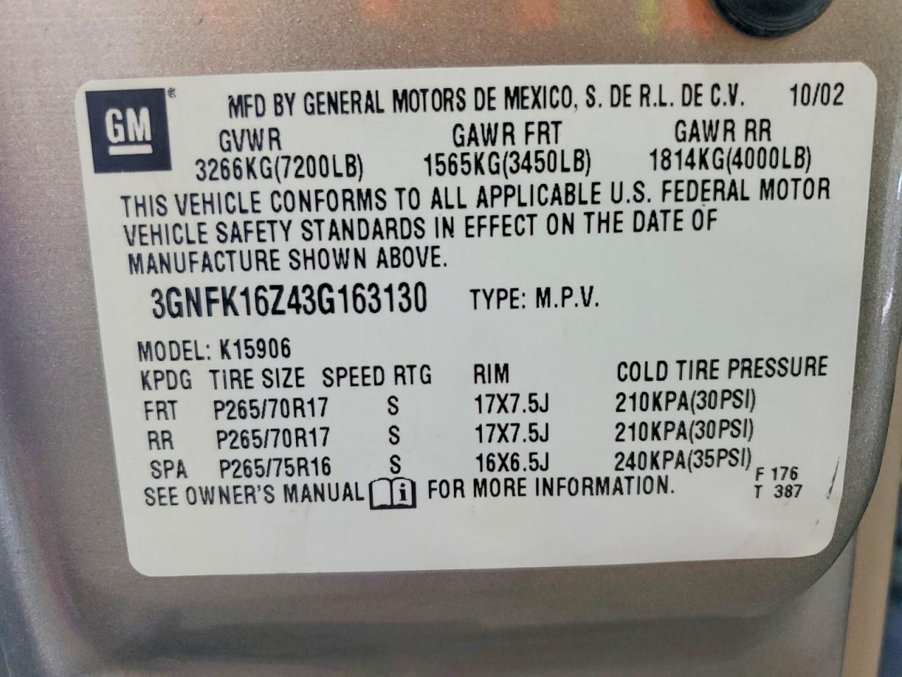 2003 CHEVROLET SUBURBAN