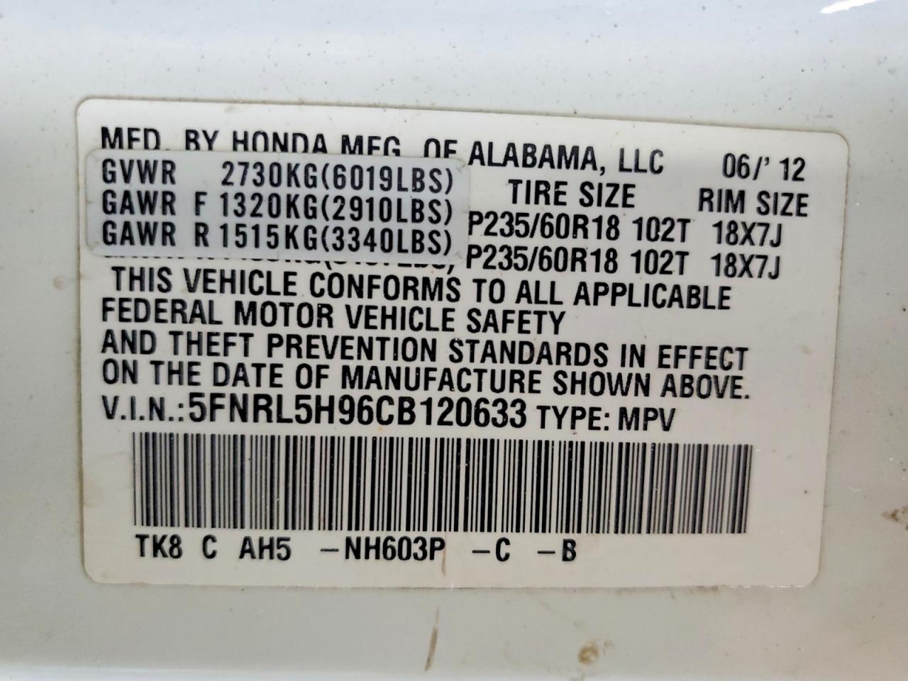 2012 HONDA ODYSSEY