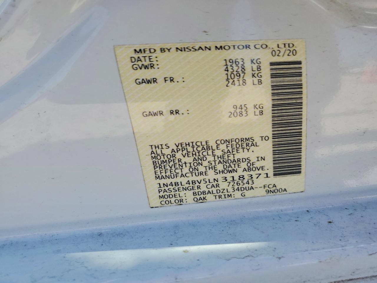 2020 NISSAN ALTIMA
