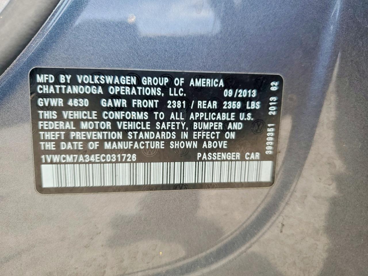 2014 VOLKSWAGEN PASSAT