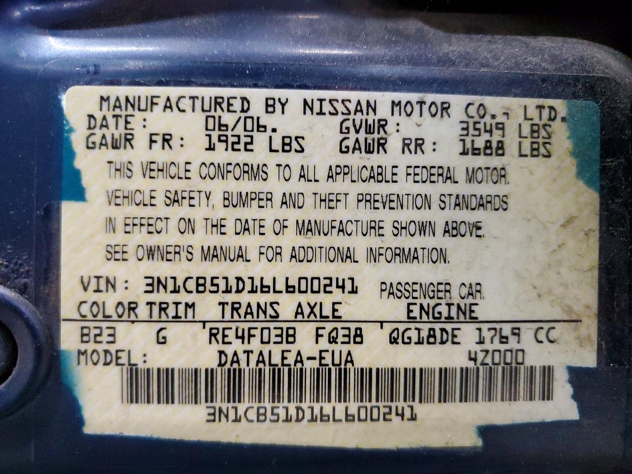 2006 NISSAN SENTRA