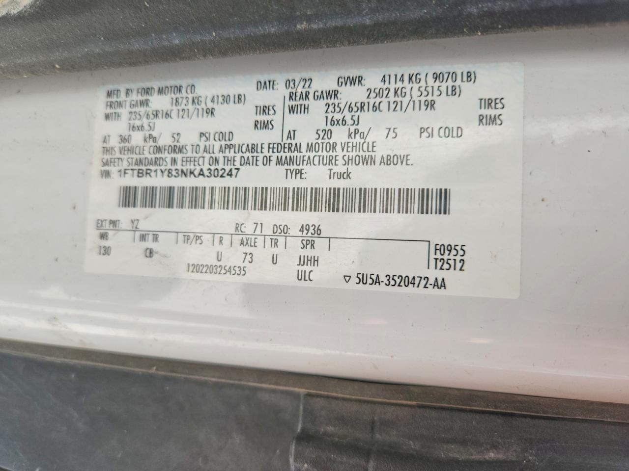 2022 FORD TRANSIT
