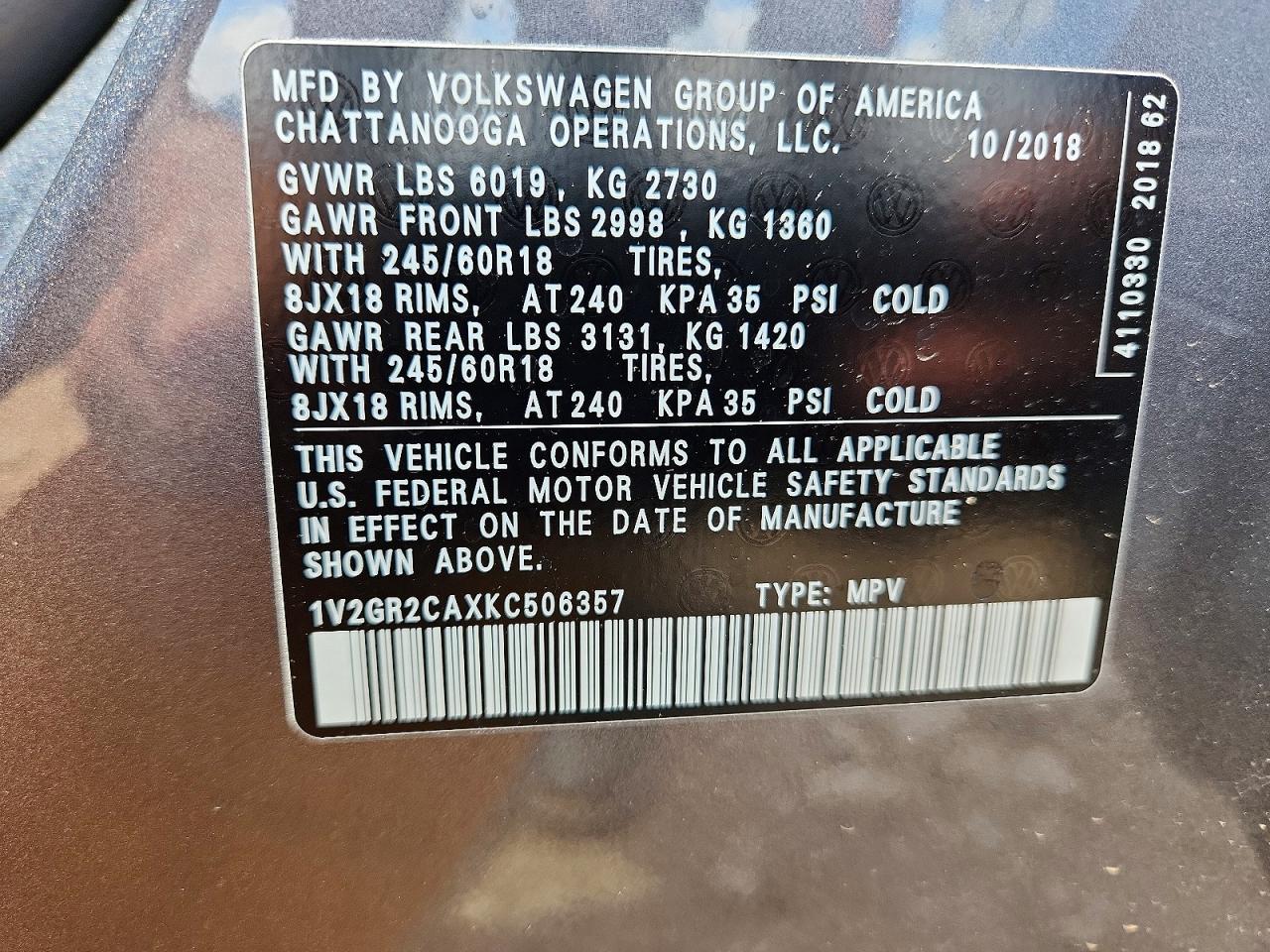 2019 VOLKSWAGEN ATLAS