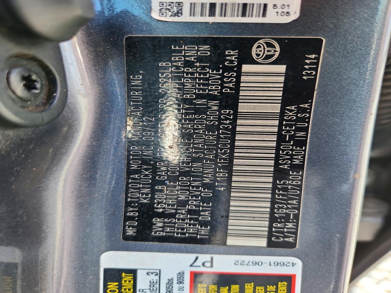 2012 TOYOTA CAMRY