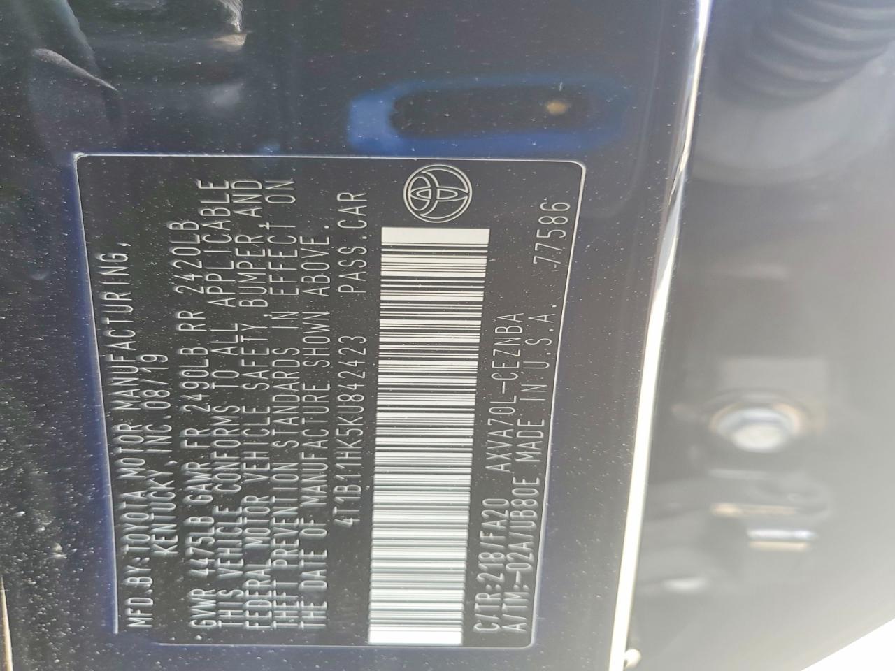 2019 TOYOTA CAMRY