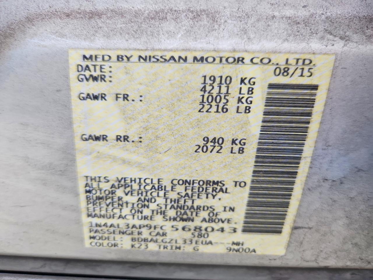 2015 NISSAN ALTIMA