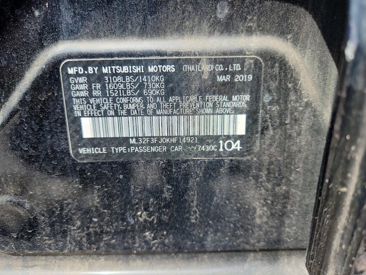 2019 MITSUBISHI MIRAGE