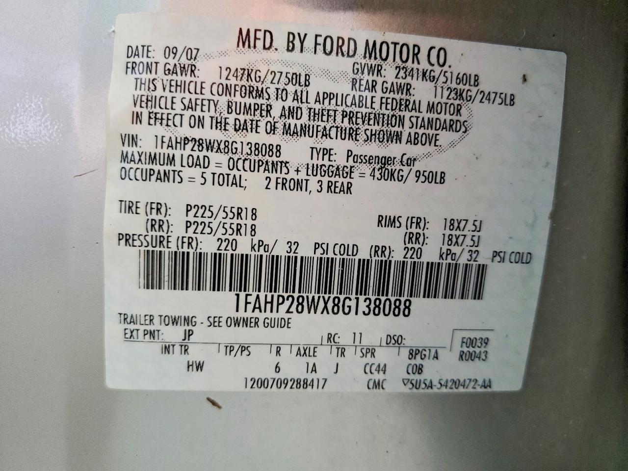 2008 FORD TAURUS