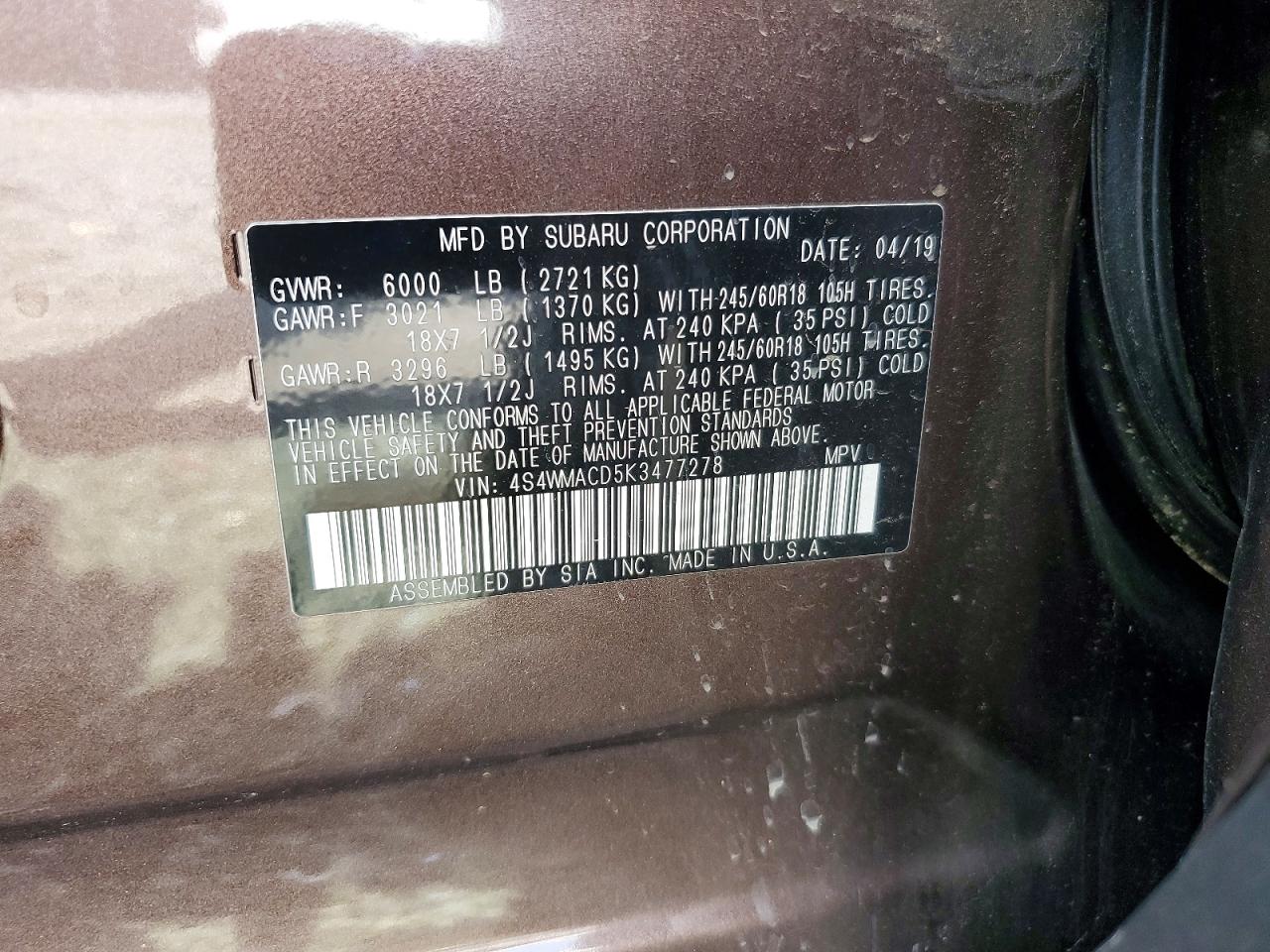 2019 SUBARU ASCENT