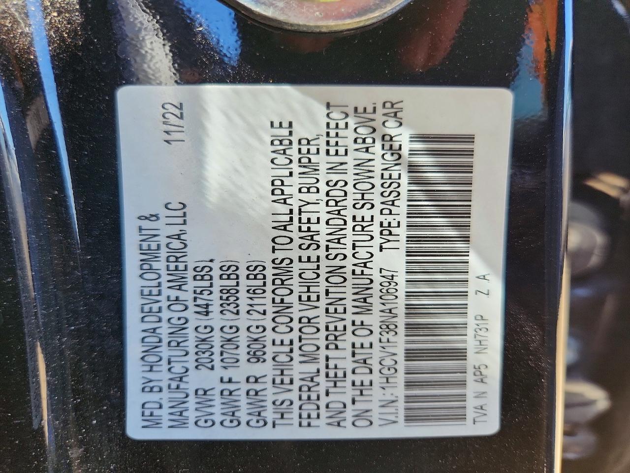 2022 HONDA ACCORD