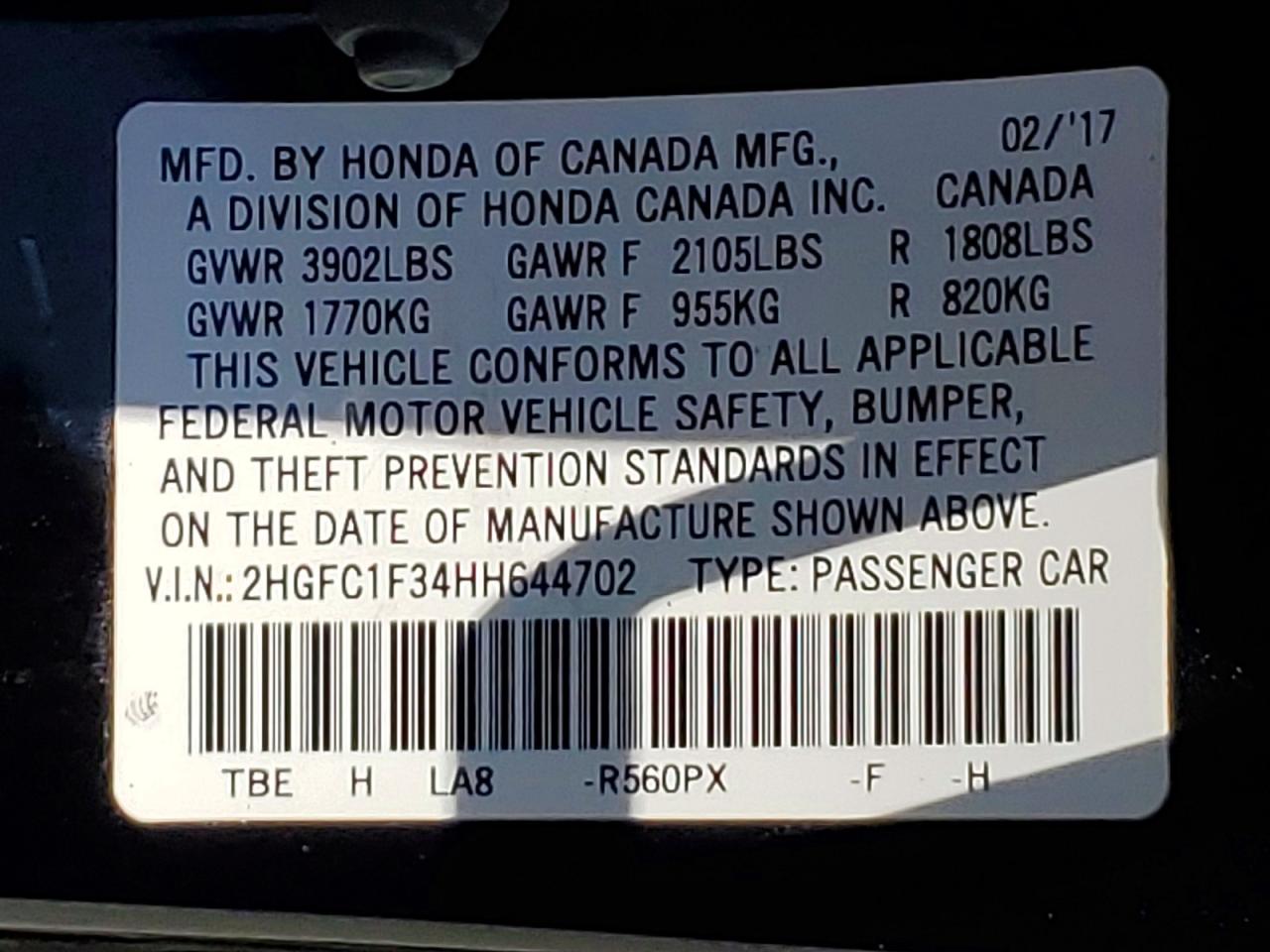 2017 HONDA CIVIC