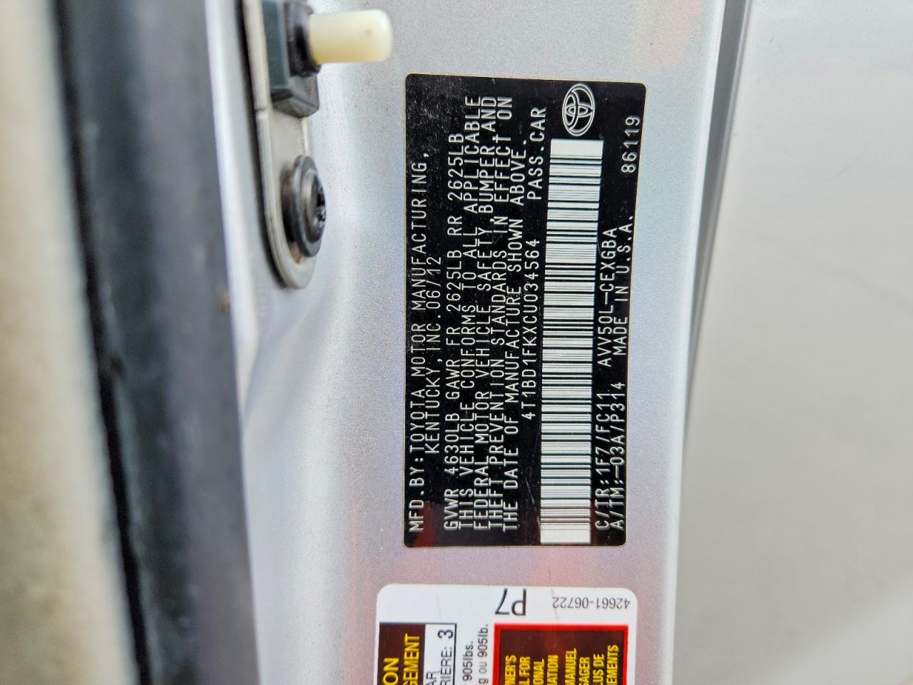 2012 TOYOTA CAMRY SOLA