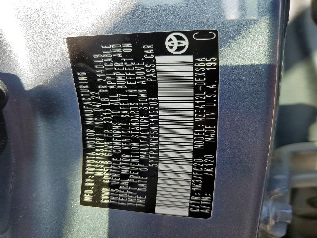 2022 TOYOTA COROLLA